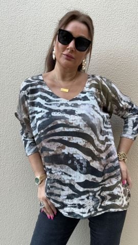 Sürreal Haki Pullu Zebra Kazak