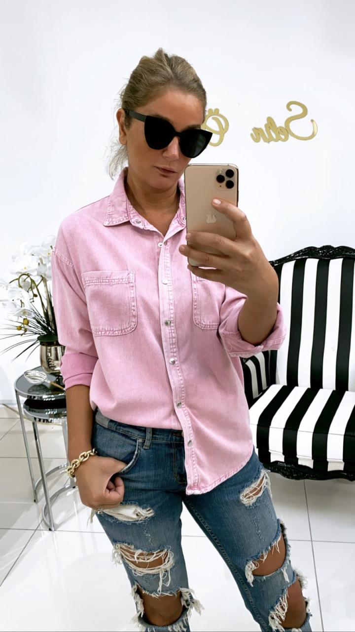 Gisel Fuşya Kot Gömlek