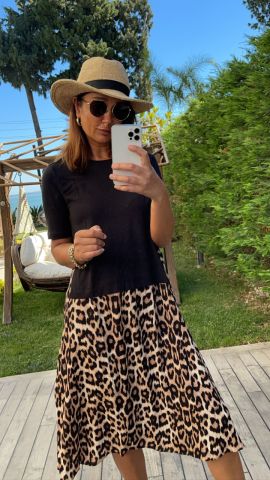 Eddy Siyah Leopar Elbise
