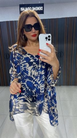 Doro Lacivert Batik Desen Bluz