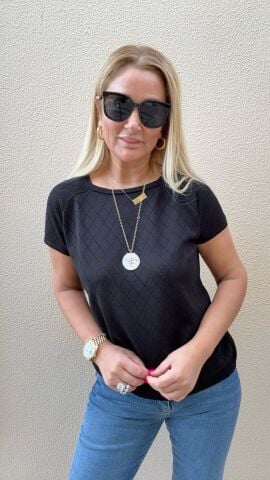 Anissa Siyah Baklava Desen Büyük Beden Triko