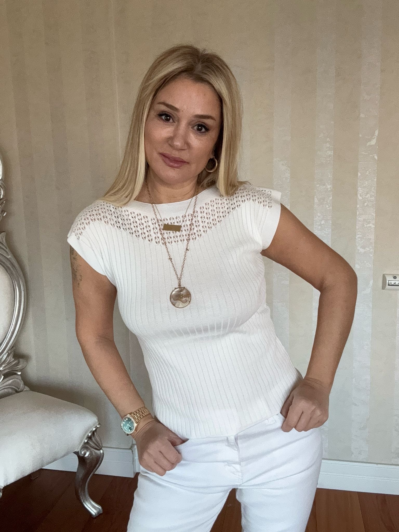 Vine Ekru Fitilli Triko