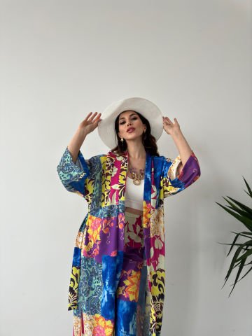 Whisper Sarı Desenli Kimono Takım