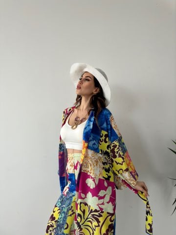 Whisper Sarı Desenli Kimono Takım