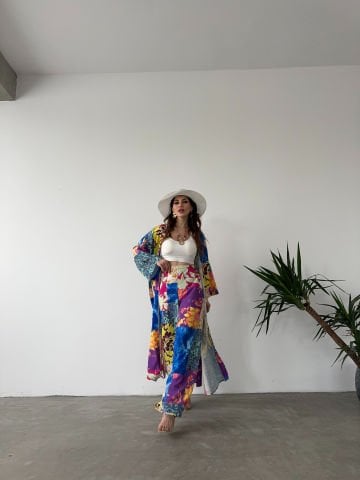 Whisper Sarı Desenli Kimono Takım