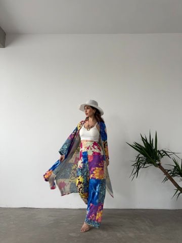 Whisper Sarı Desenli Kimono Takım