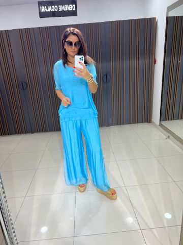 Dareo Turkuaz İpek Bluz