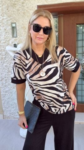 Greta Zebra Desenli Siyah Takım