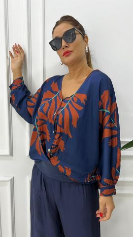 Ferra Kadın Yaprak Desen Mavi Takım