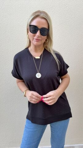 Luse Siyah Taşlı Bluz