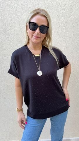 Luse Siyah Taşlı Bluz