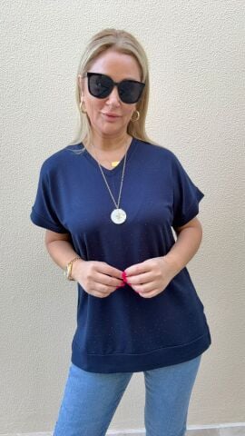 Luse Lacivert Taşlı Bluz