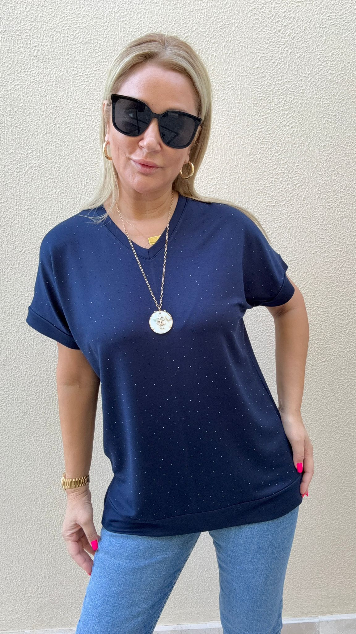 Luse Lacivert Taşlı Bluz
