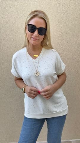 Luse Ekru Taşlı Bluz
